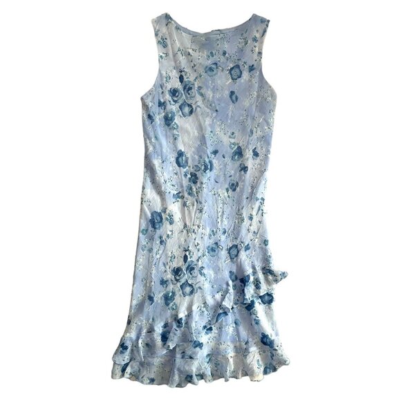 Vintage‎ Y2K Deadstock Fairy Floral Asymmetric Ruffle Midi Dress Blue Small - Picture 3 of 13